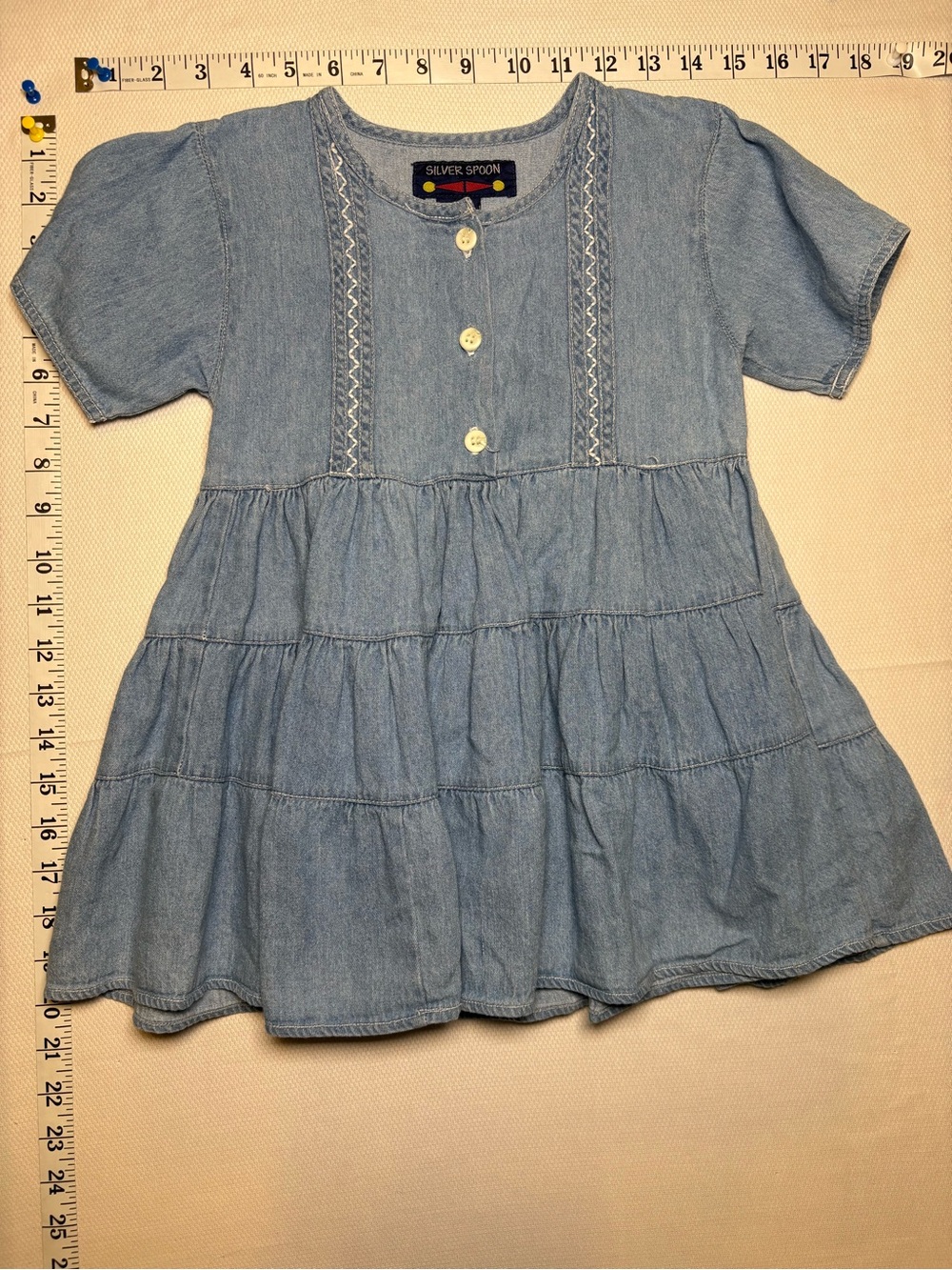 Vintage Y2K Silver Spoon Girls Tiered Chambray Denim Dress Size 4T